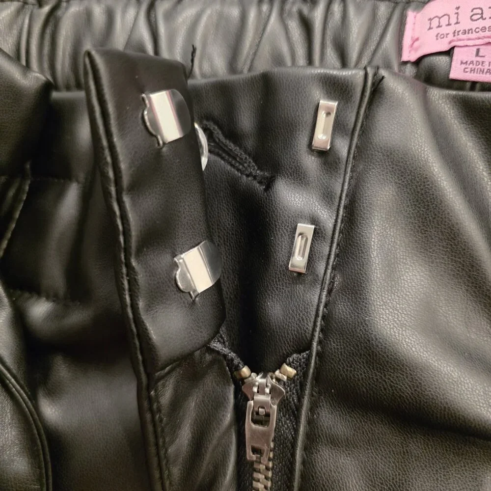 Mi Ami For Francescas Faux‎ Leather Paperbag Pants Black Tie-Waist Large NEW